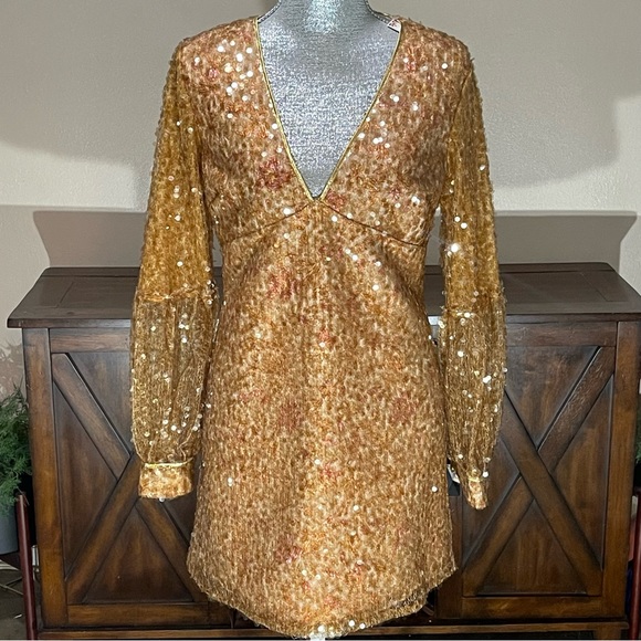 FREE PEOPLE Stars Align Sequin Dress Mini Size 6 - Picture 4 of 10
